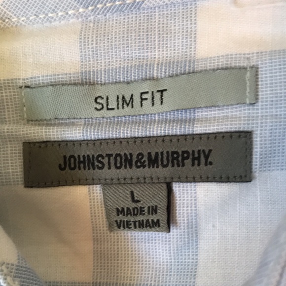 Johnston&Murphy slim fit white/light blue check short sleeve shirt - Picture 2 of 8